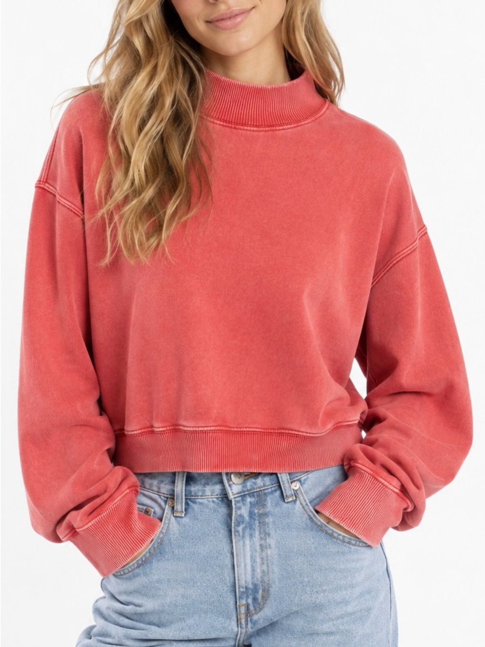 Free People We The Free Nikki Sweatshirt Tiger Red Mock Neck Elevated Casual XS